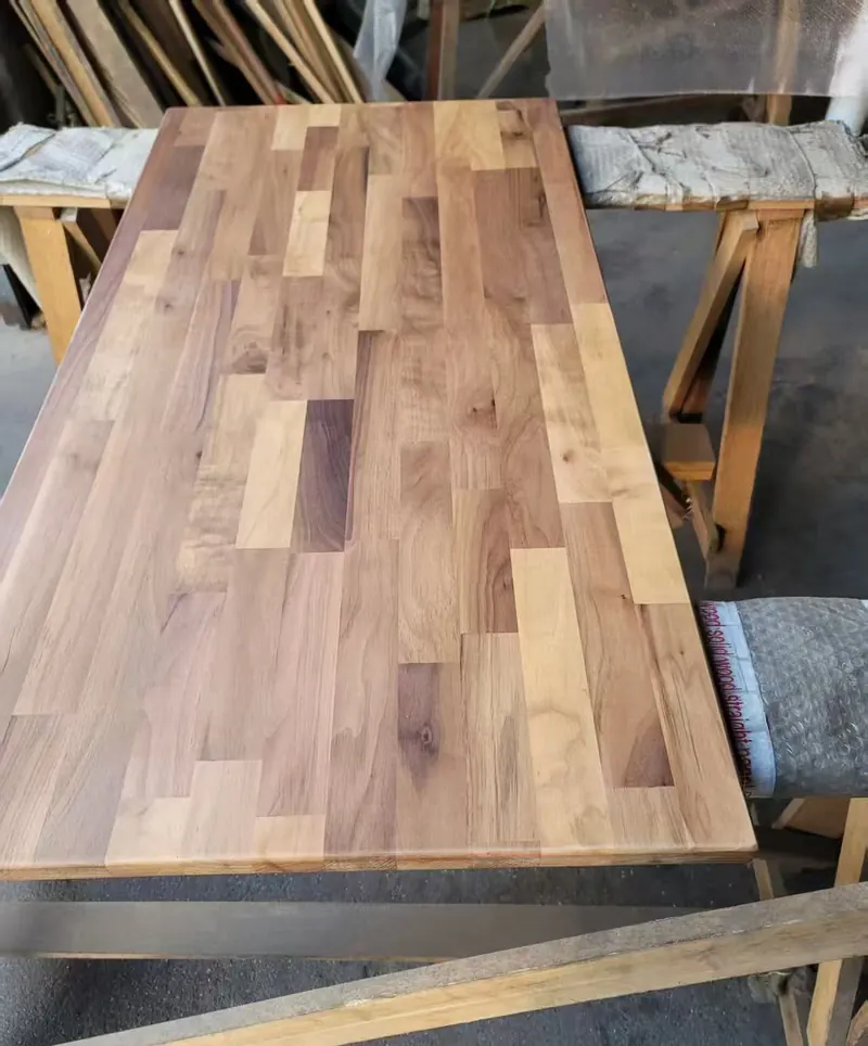 Panel gluing and countertop production Butcher block countertop panel prepared for gluing and production