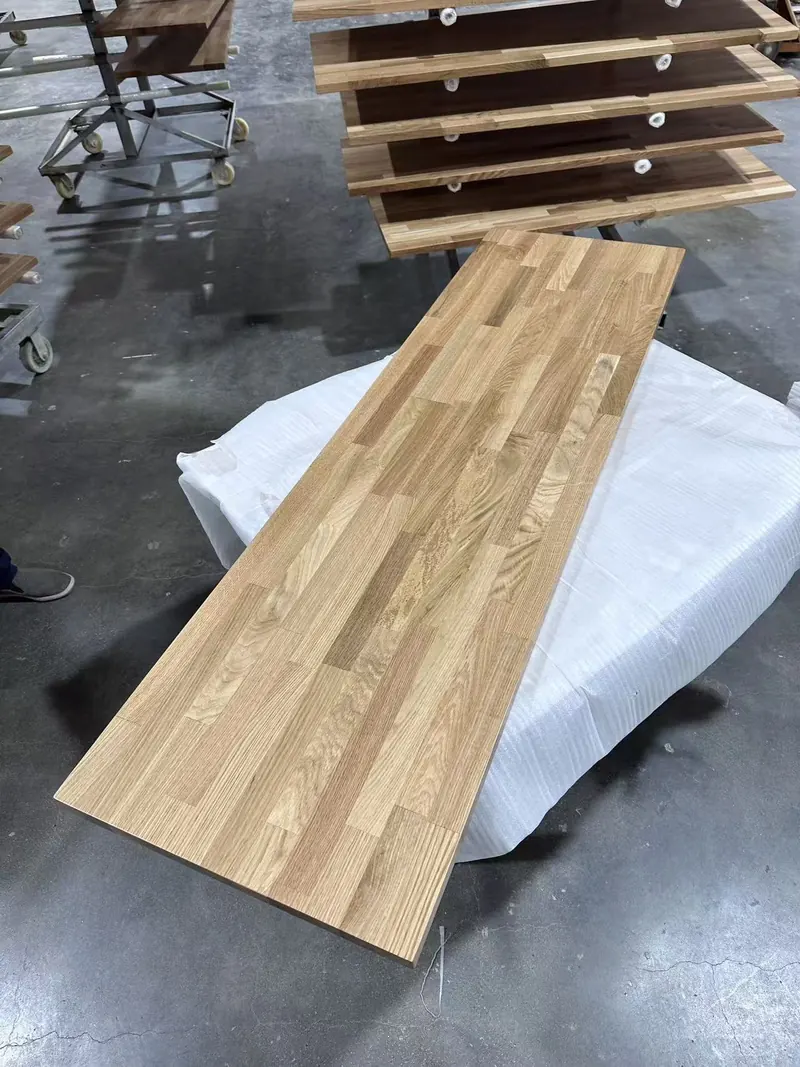 Finished oak countertop panel Finished oak countertop panel in factory