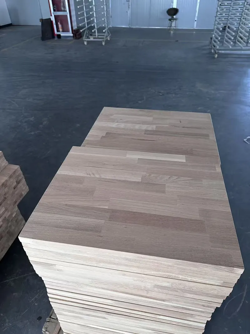 Stacked wood countertop panels Stacked wood countertop panels in factory